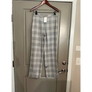 H & M High Waisted Wide Legs Gray and White Plaid Dress Pants Sz 6